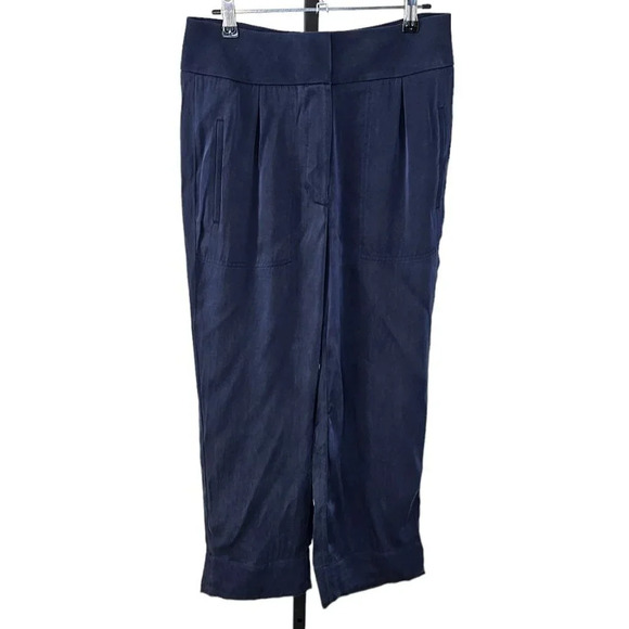 Kit and Ace Womens Silk Stretch Pants Size 4 Navy High Rise Cropped - Picture 1 of 9